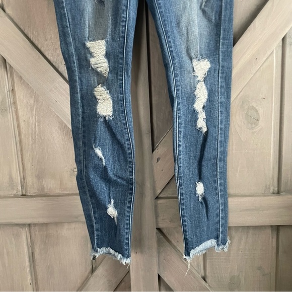 KANCAN - WOMEN'S HIGH RISE BUTTON‎ FLY DISTRESSED SUPER SKINNY JEANS size 7 - Picture 3 of 8